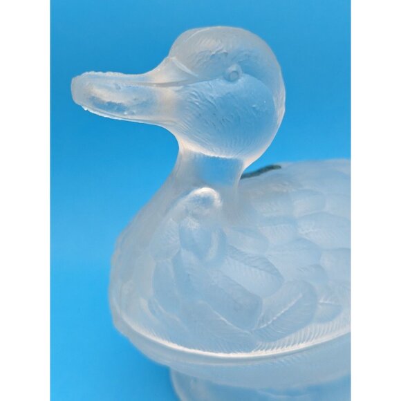 French Portieux Vallerysthal Frosted Duck Trinket Glass Dish 2 Pc. VTG Rare Mint - Picture 12 of 12